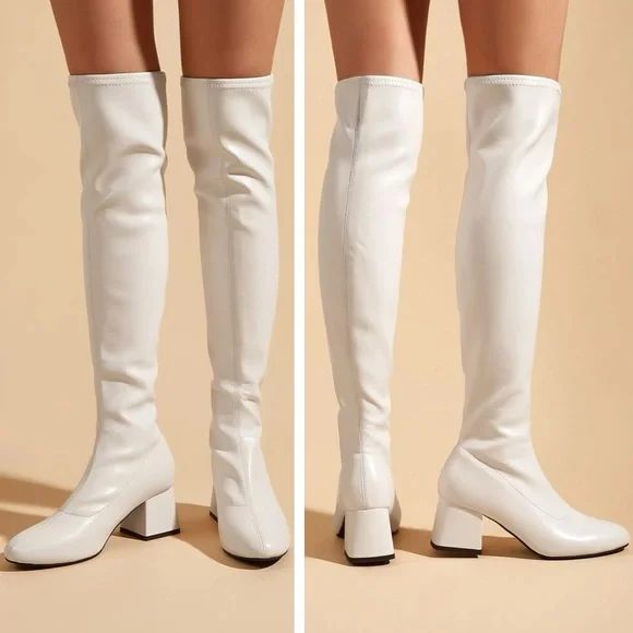Over the knee high white faux leather gogo boots 6 - Picture 4 of 7